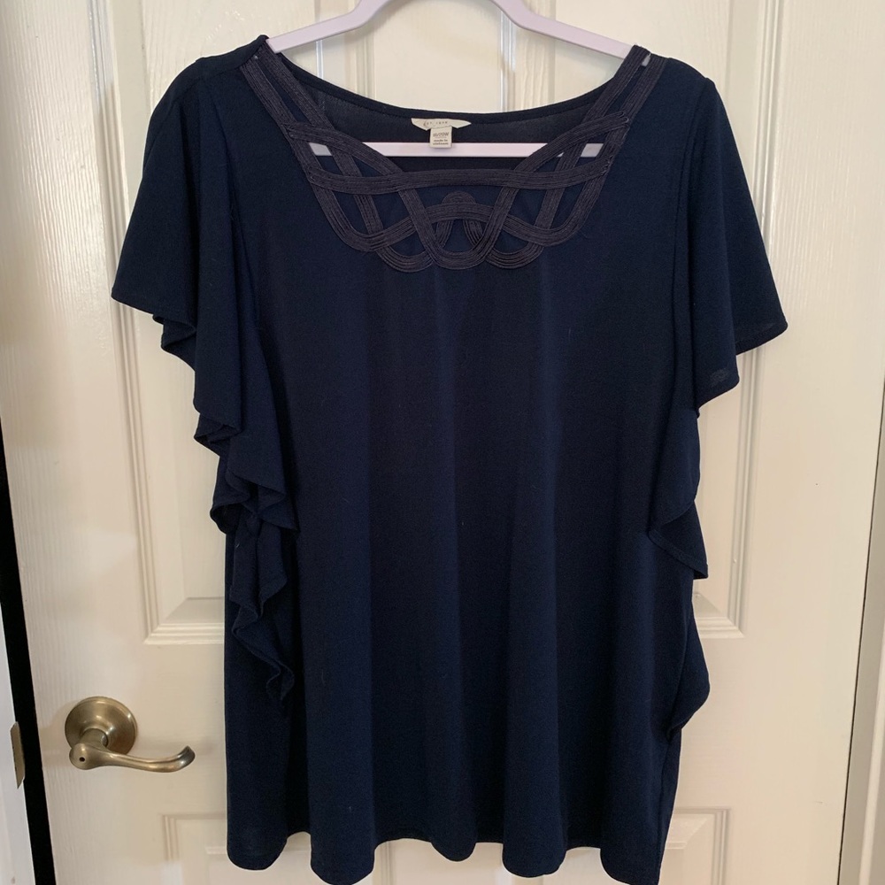 EST 1946 Blue Short Sleeved Top w/ Ruffled Sleeve